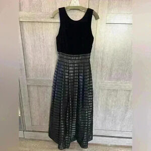 Ever Beauty Formal Gown Vintage Black Stripe Velvet Satin Tulle